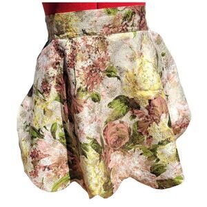 Vintage Reversible Chiffon Cotton Half Apron Gold Green Flowers Sexy MCM Hostess